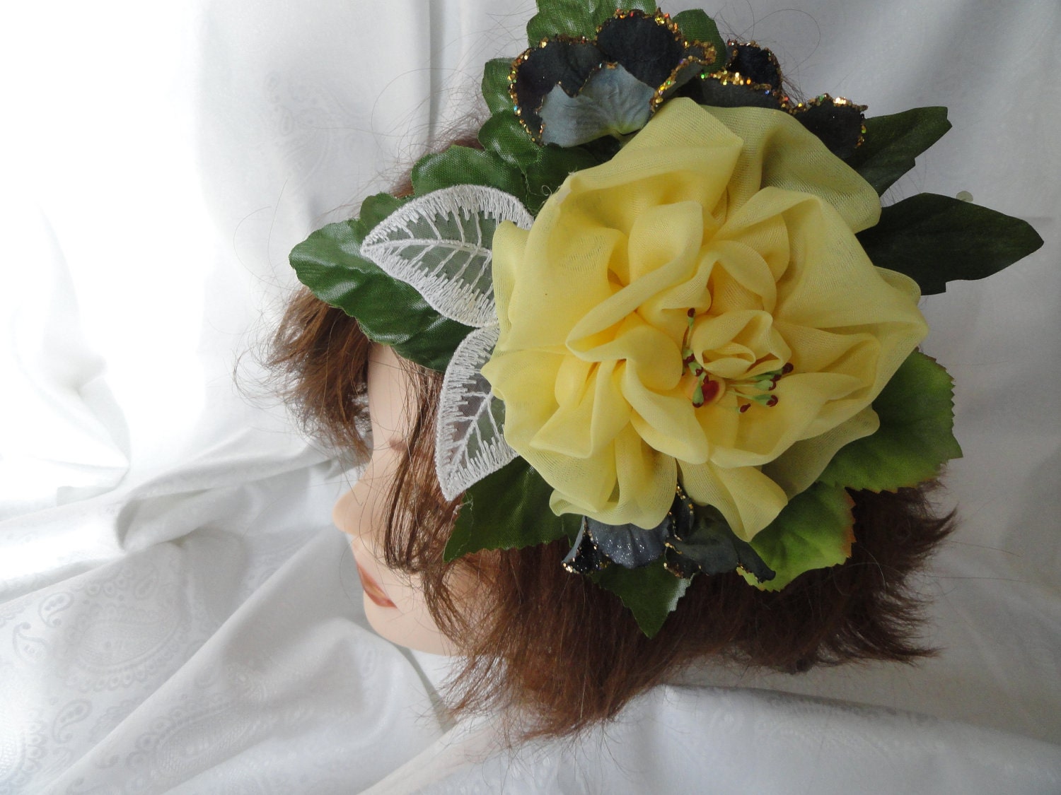 Hand made, bridal,organza, wrist corsage, hat or hair pin, for weddings or other occasions