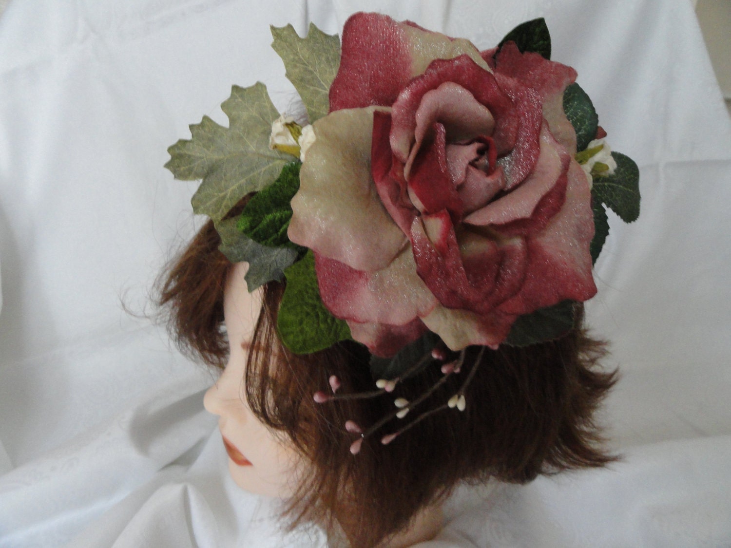 Bridal, hand made glitzy, silk flower corsage, hair pin, hat embellishement, wrist corsage