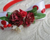 Hand made, bridal flowers, white and red polka dot, headband