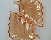 vintage peach luster leaf dish pair