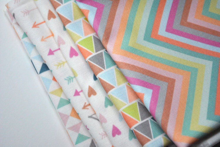 pinwheels  - pastel fabric - fat quarter - triangle fabric - geometric fabric