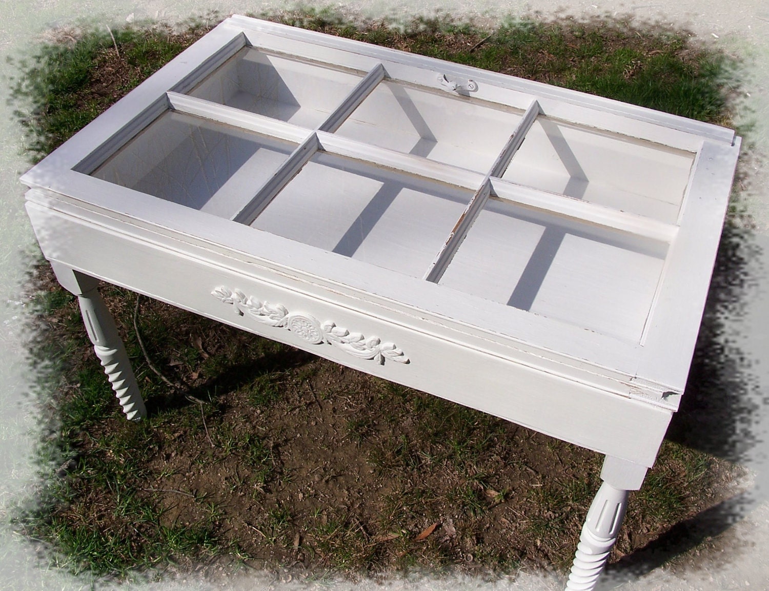 Vintage Window Curio Coffee Table Shabby Cottage White