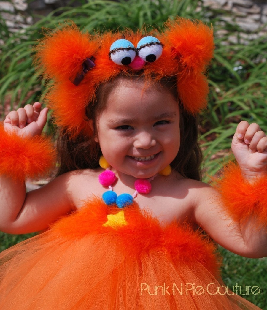 Custom made Glam Orange Monster Costume Tutu Dress Up Perfect for Birthdays 6 pc. set