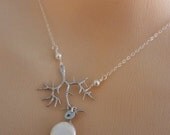 BRIDAL JEWELRY - CUSTOM INITIAL AND STONE - COIN PEARL SILVER CORAL REEF CUSTOM INITIAL DISC in Sterling Silver Chain Necklace