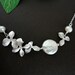 White Coin Pearl with Triple Orchid Flowers Necklace in Sterling Silver Chain