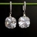 LARGE High Quality Princess Cut White Clear (Large) Square CZ  (Not Foiled Back) White Gold Plated CZ Hoop Earrings
