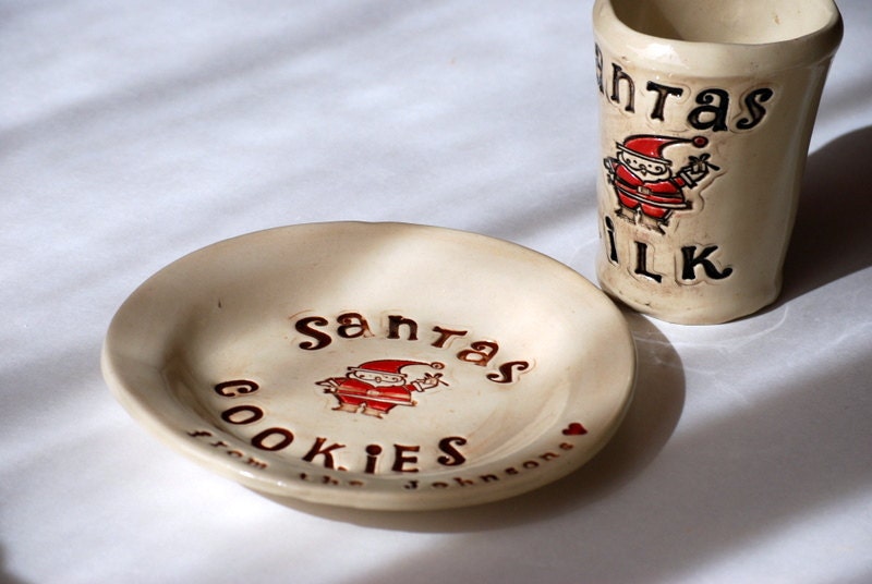 Personalized   cookies for santa plate and cup set add your family name