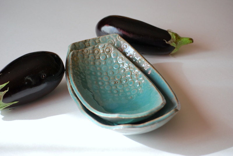serving bowls aquamarine rustic set of two egg shaped dishes