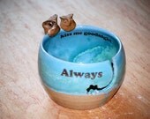 Yarn Bowl, knitting bowl, large, robins egg, owls  handmade ceramic pottery