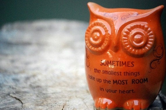 Owl home decor with Winnie the pooh quote on orange   - handmade pottery.