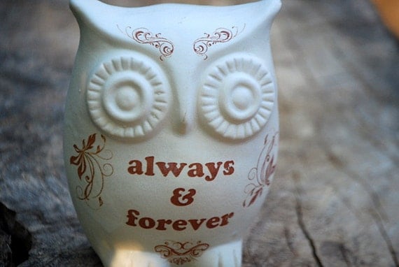 owl home decor "always & forever " on ivory white