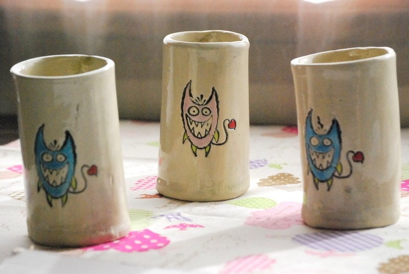 valentine monster  tumblers or pencil holder