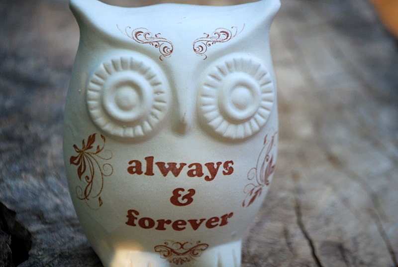 owl home decor "always & forever " on ivory white