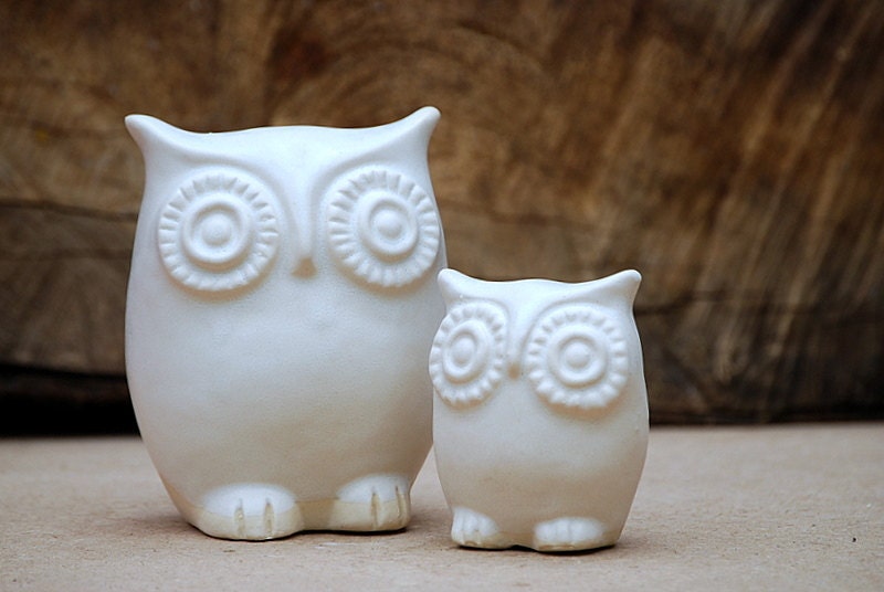 ceramic owl figurines two owl and owlet