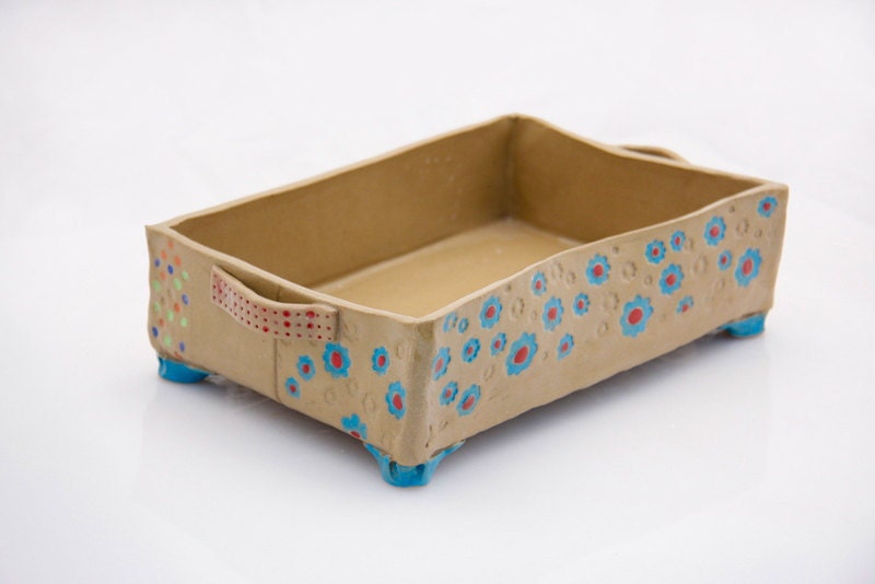 serving tray summer decor dish rectangular handmade pottery