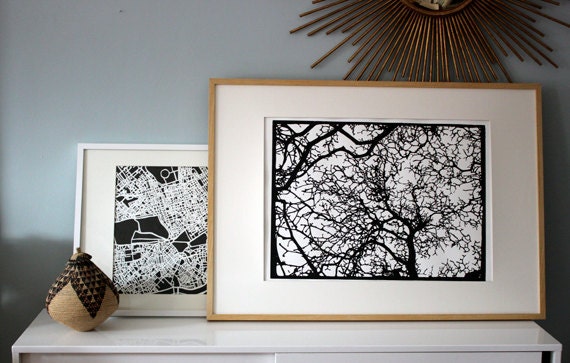 Screenprint of paper-cut London map