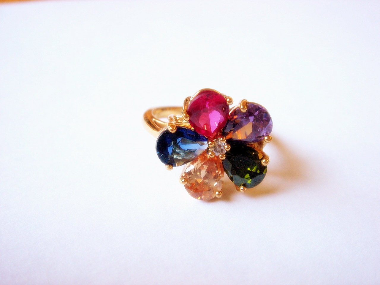 Multi Color Crystal Rhinestone Gold Plated Ring Size 8 WAS 20 NOW 10