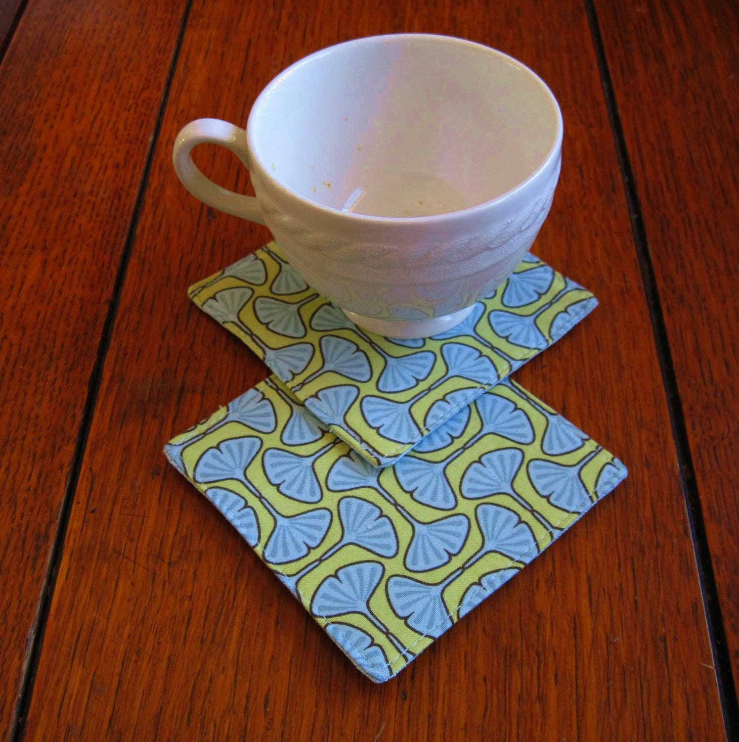 Modern and Simple, Ginkgo Leaf Coasters in Cotton/Linen - Modern Nature Theme, Set of Two - Office Decor, Home Decor