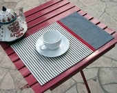 Dusty Blue with Red Placemats in Upholstery Ticking and Chambray Denim, Set of Two