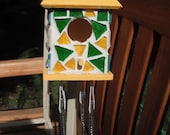 Birdhouse with Chimes - Mosaiced in Yellow & Green