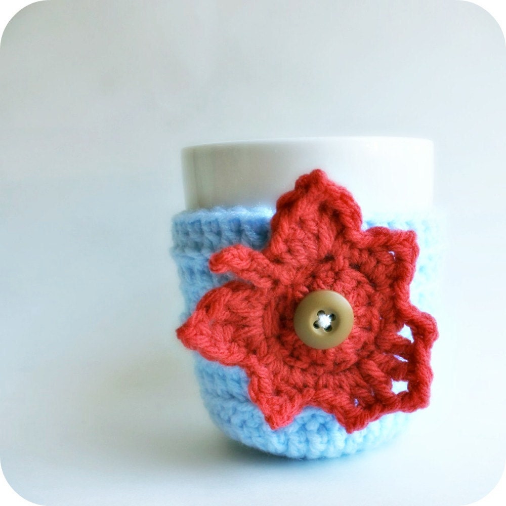 Cozy Cover Autumn Four Seasons Coffee Mug Tea Cup Cozy crochet handmade sky blue orange