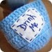 Drink Me funny coffee mug cozy sky blue white crochet handmade cover