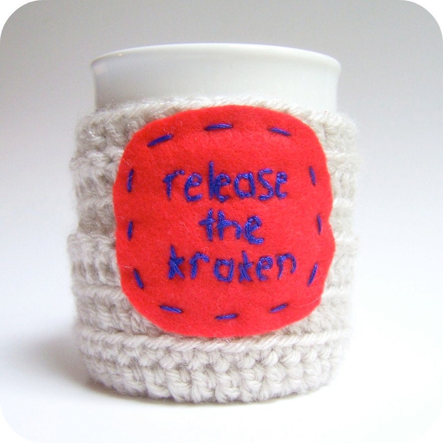 Funny Coffee Mug Cozy tea cup Greek Mythology Kraken crochet handmade cover