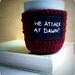 Coffee Mug Cozy Tea Cup burgundy red black white crochet handmade cover