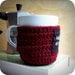 Coffee Mug Cozy Tea Cup burgundy red black white crochet handmade cover