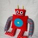 RESERVED FOR CSEDLACEK --- Emerson / red plush robot toy