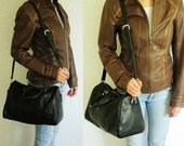 Leather bags large weekend carry-on bag in black