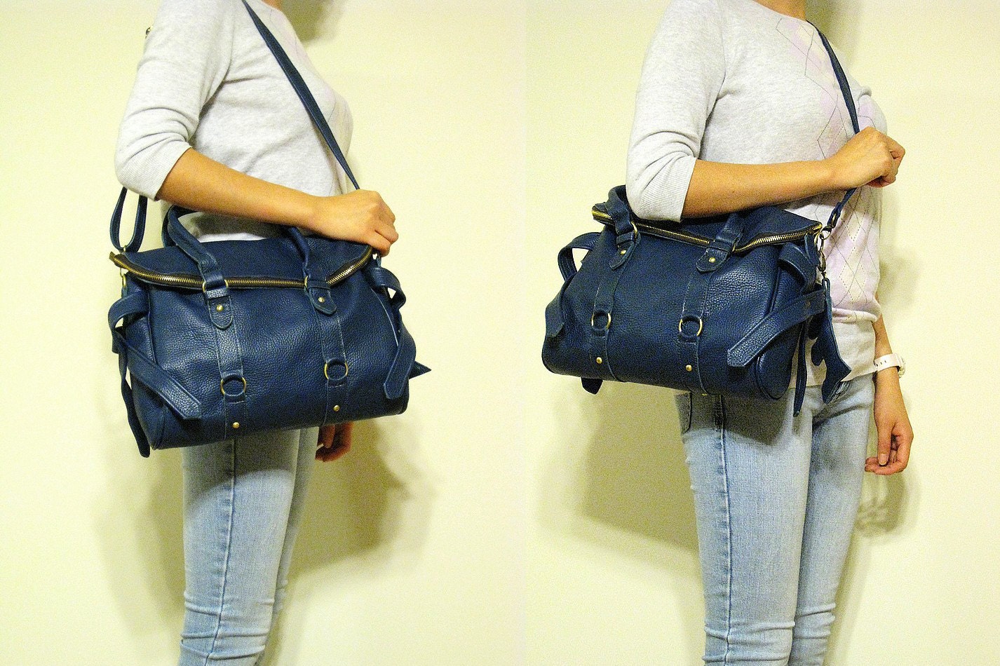 LAST ONE Leather handbag---Adeleshop clip on laptop messenger satchel purse shoulder cross body bag in Cherry Brown-brass hardware