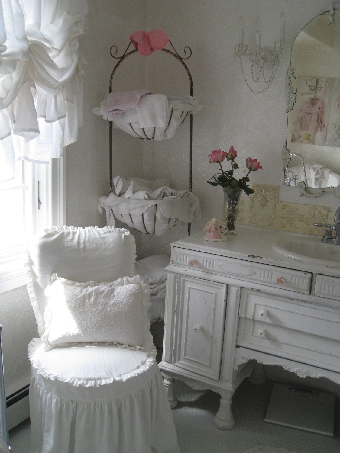 Shabby Chic Vintage WHITE LINEN fabric by Rachell Ashwell Cloud by the YARD 54 wide