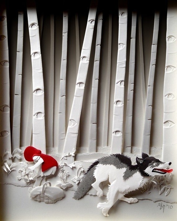 Little Red Riding Hood - Giclee Print of Paper Illustration 8inx10in