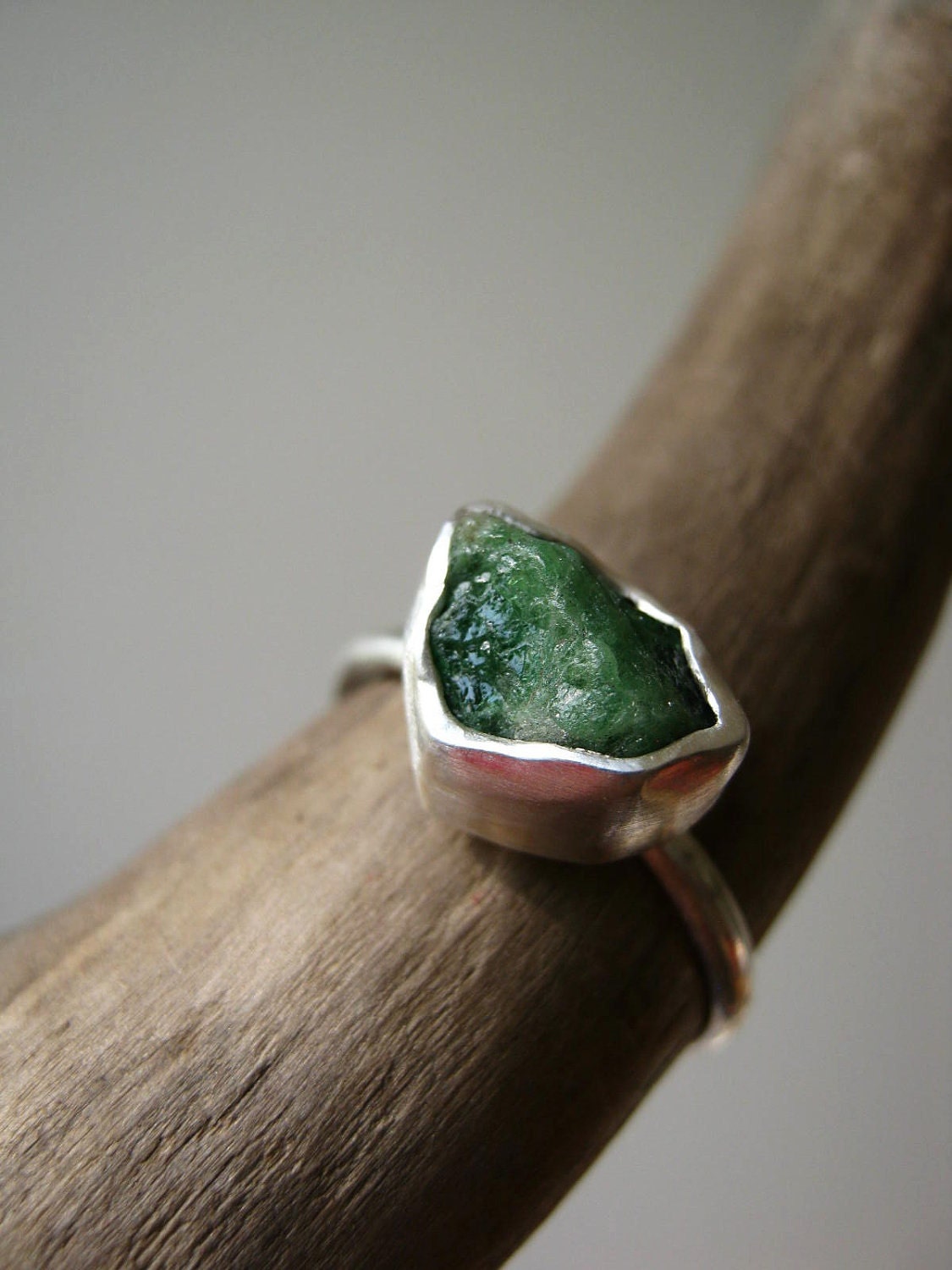 Rough -Raw- Emerald Ring - in Sterling and Pure Silver - Custom size - Last stone