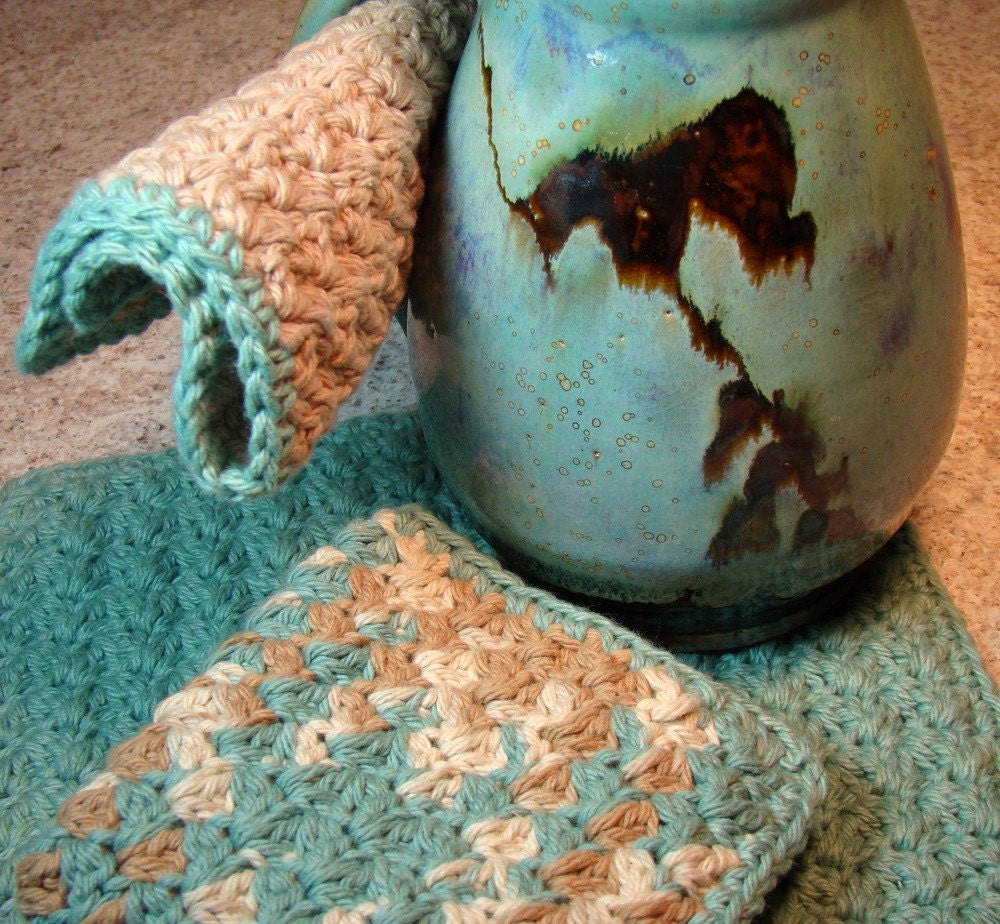 SALE - Dish Cloths, Wash Cloths - Beach Glass - Set of 3, 100% cotton