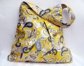 Yellow tote bag perfect for summer with grey and white paisley