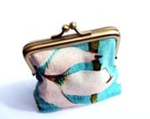 Aqua coin frame purse large with white flowers
