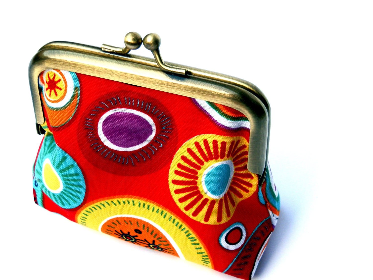 Tribal coin purse colourful circles red yellow orange aqua purple white