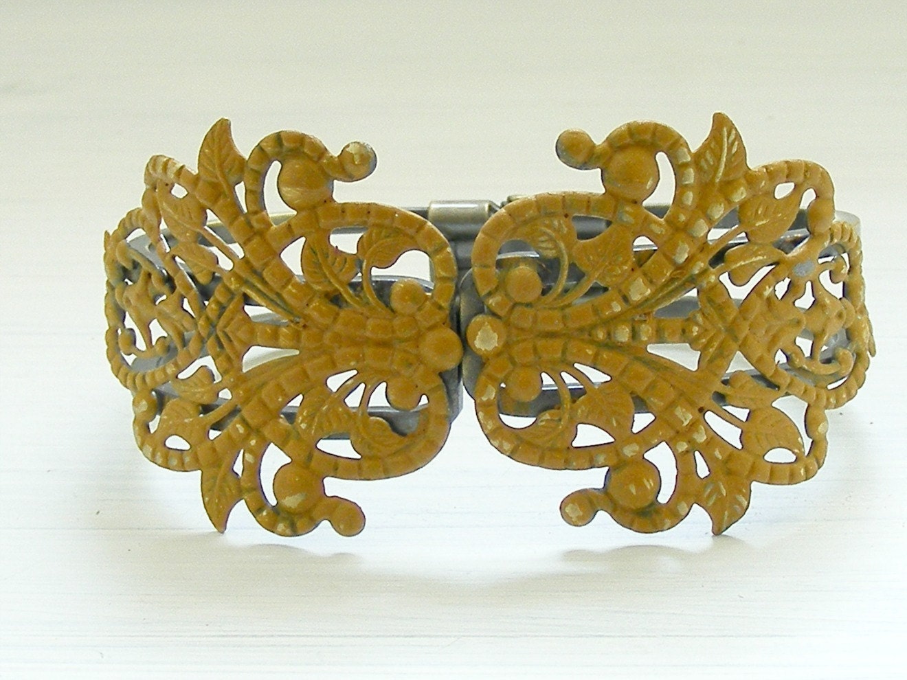 Mustard Yellow Metal Lacy Hinged Bracelet