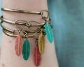 Feather Charm Bangle Bracelet