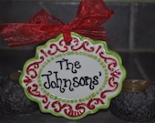 Personalized Christmas Ornament in Red and Green Handpainted with Your Family Name or Monogram