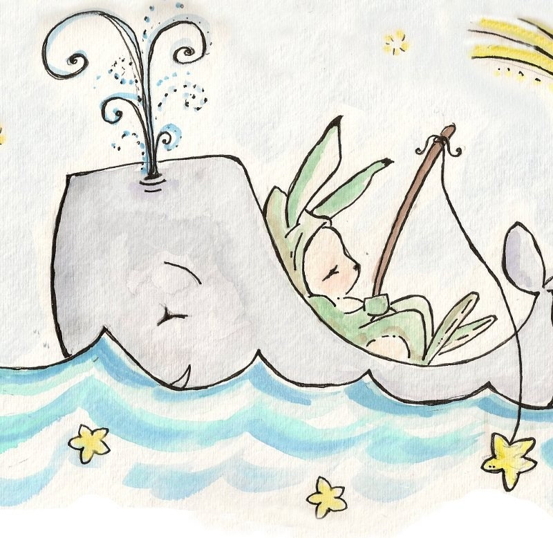 Star Fishing at Sea. PRINT. 8X10. Nursery Art Wall Decor