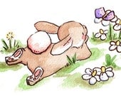 Children Art Print. SWEET DAYDREAMING-Bunny. Print 8X10. Nursery Art Home Decor