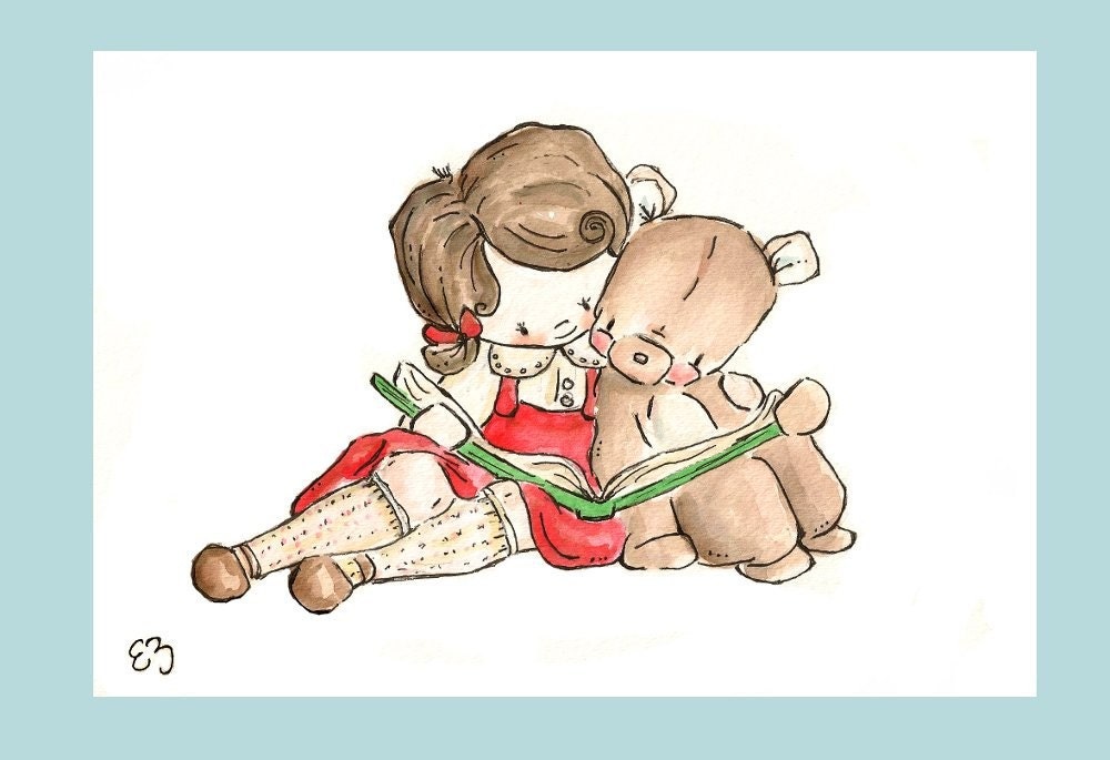 Read with a Friend. PRINT. 8X10. Nursery Art Wall Decor