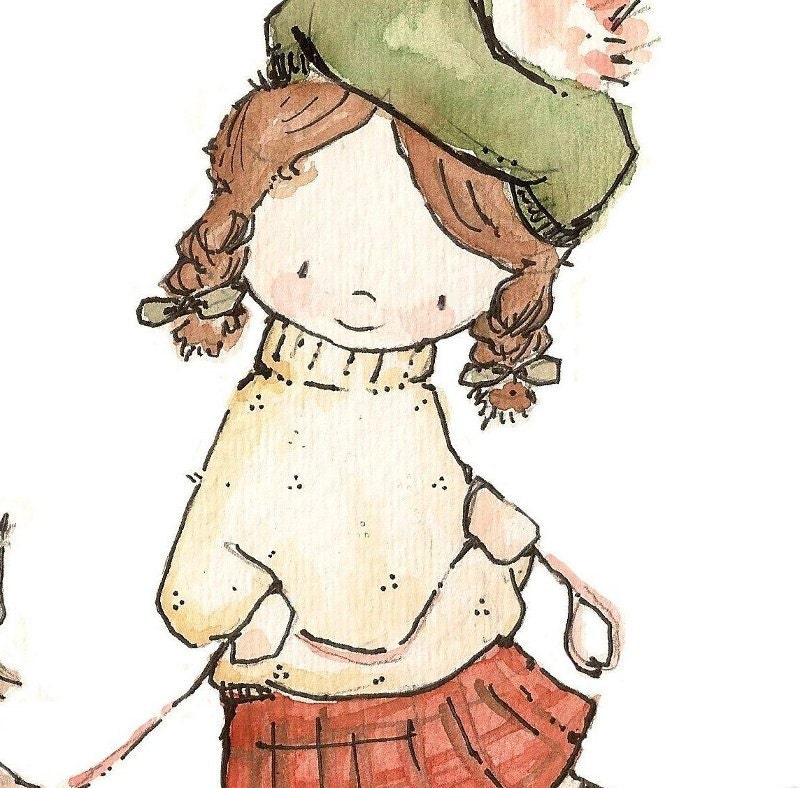 A Girl and Her Scottie Dog. PRINT 8X10. Nursery Art Home Decor