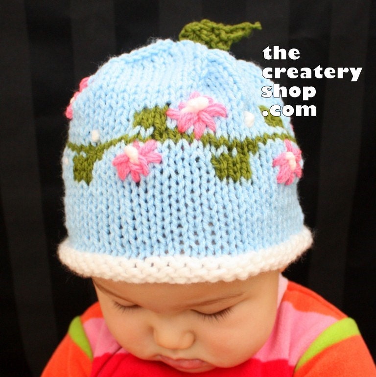 Knitting Pattern Spring Flowers Baby Hat (PDF)