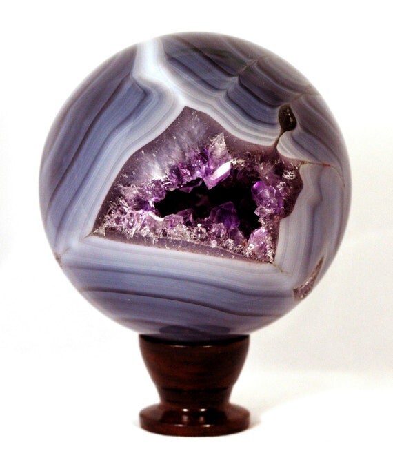 RESERVED - 3.41 Inch Amethyst Agate Druzy Gemstone Geode Sphere or Crystal Ball Inv. 29
