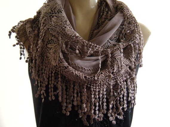 La Boheme..Navy Blue...laced and fringed Necklace/Infinity scarf. Love story.