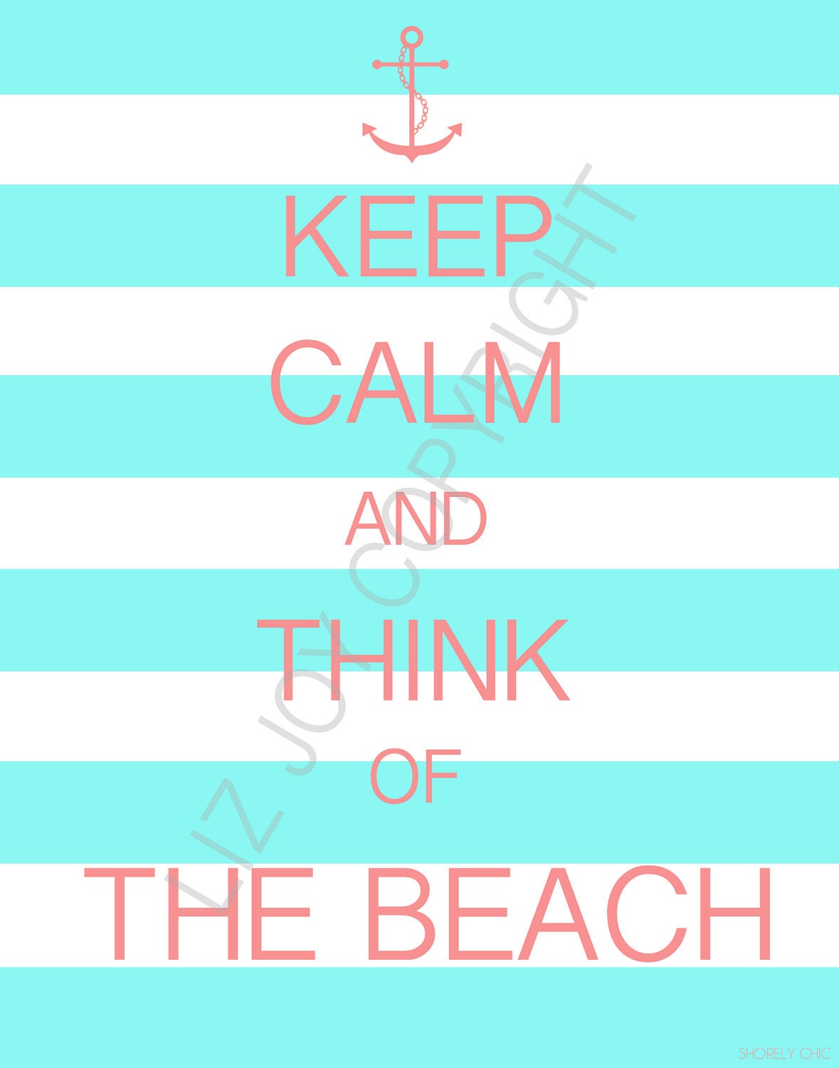 Cabana Striped Keep Calm and Think of the Beach Poster